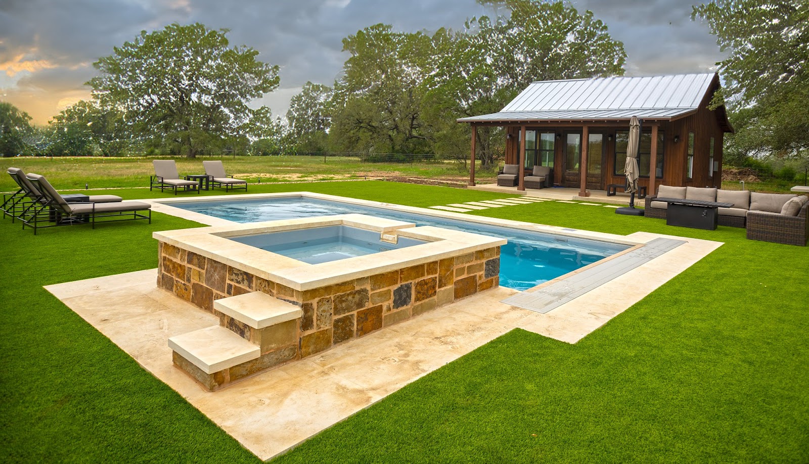 Luxe Family Pool with Stone Decking